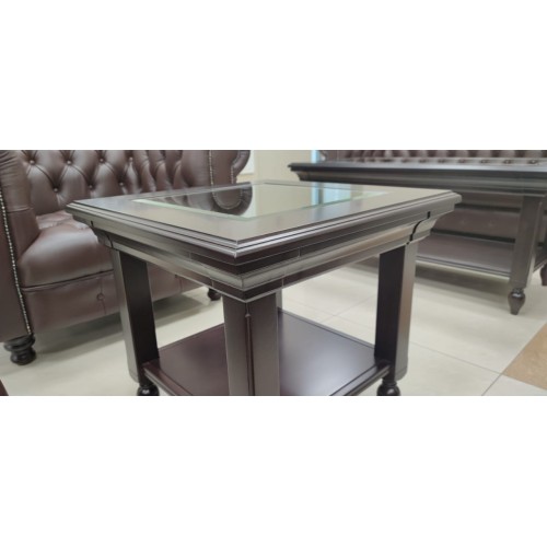 Стол журнальный со стеклом RG-68: массив и шпон от кабинета руководителя Ришар