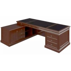 Стол руководителя угловой двухтумбовый R-141 (кожаная вставка): массив и шпон дерева от кабинета Ришар: правый или левый