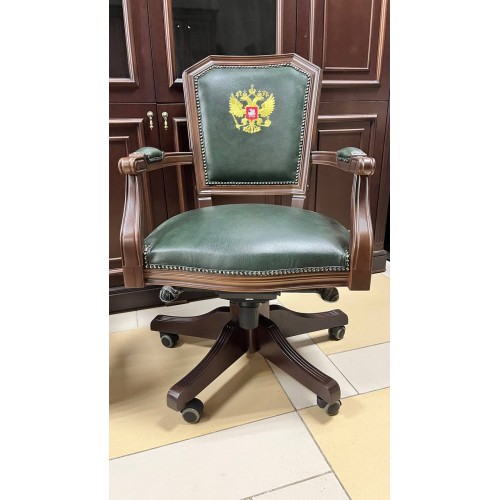 Кресло руководителя Велде ТА 5025 с гербом (натуральная кожа) низкая спинка