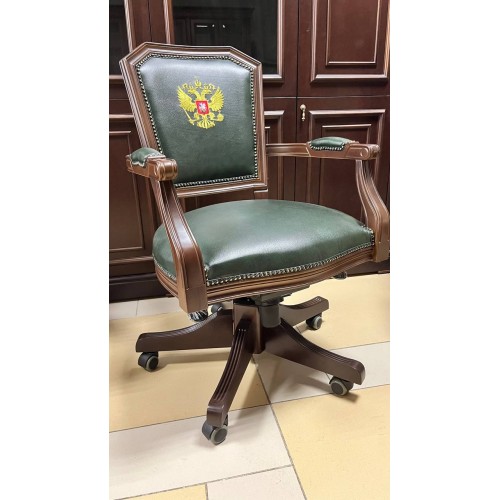 Кресло руководителя Велде ТА 5025 с гербом (натуральная кожа) низкая спинка