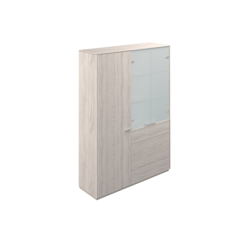 Шкаф высокий двойной для одежды с матовым стеклом 4 ящика Atlas