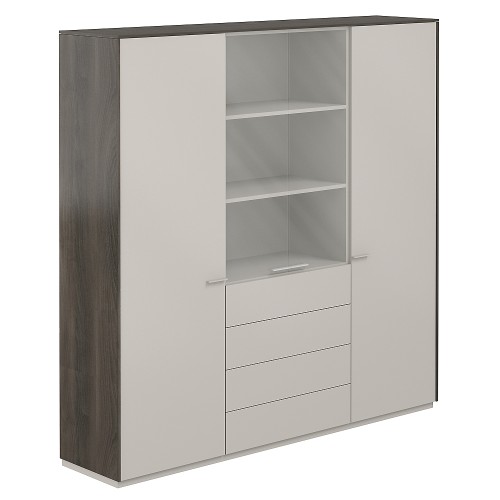 Шкаф высокий тройной для одежды с прозрачным стеклом 4 ящика Atlas