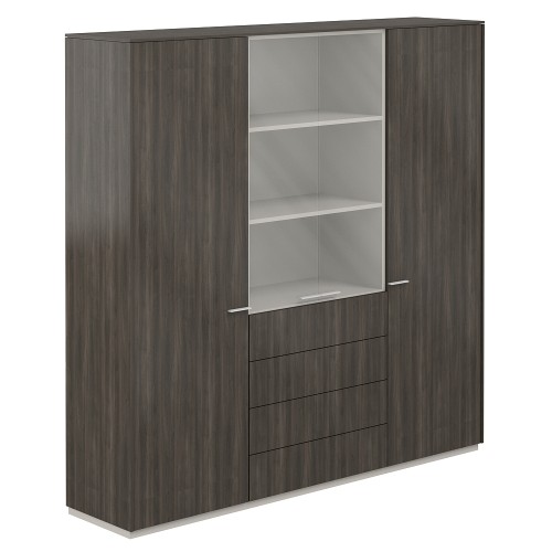 Шкаф высокий тройной для одежды с прозрачным стеклом 4 ящика Atlas