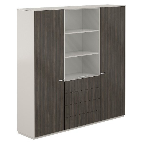 Шкаф высокий тройной для одежды с прозрачным стеклом 4 ящика Atlas