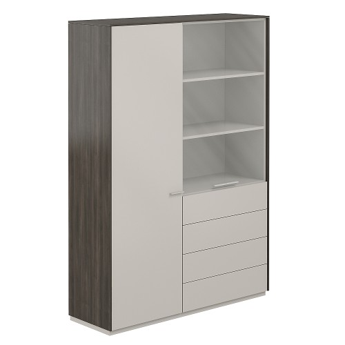 Шкаф высокий двойной для одежды с прозрачным стеклом 4 ящика Atlas