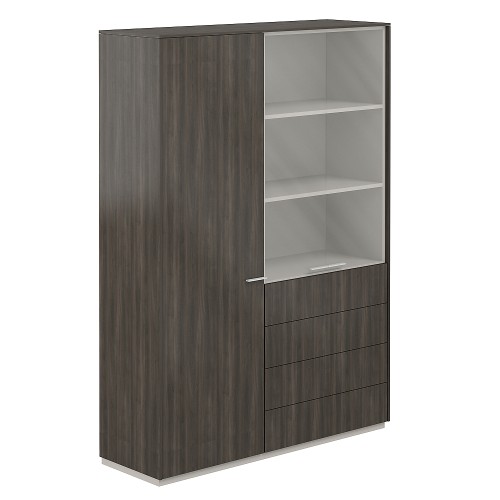 Шкаф высокий двойной для одежды с прозрачным стеклом 4 ящика Atlas