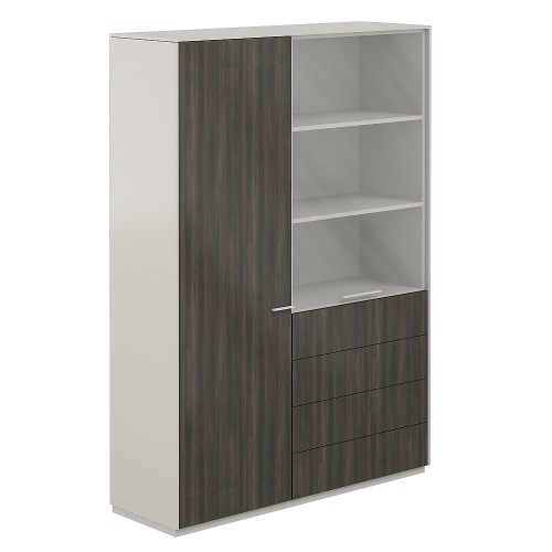 Шкаф высокий двойной для одежды с прозрачным стеклом 4 ящика Atlas