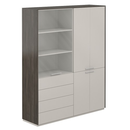 Шкаф высокий двойной с прозрачным стеклом 4 ящика Atlas