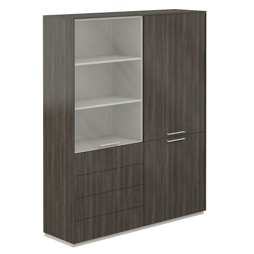 Шкаф высокий двойной с прозрачным стеклом 4 ящика Atlas