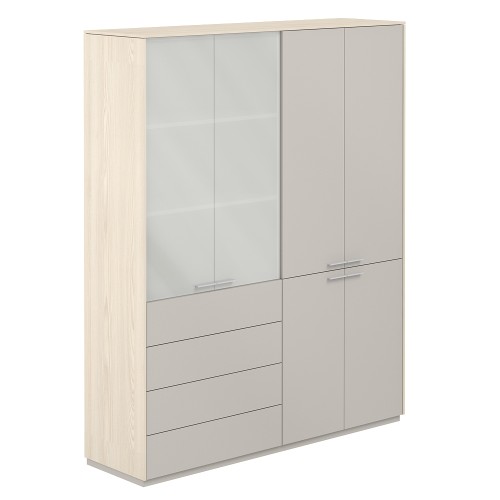 Шкаф высокий двойной с матовым стеклом 4 ящика Atlas