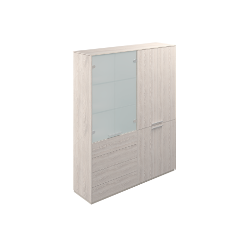 Шкаф высокий двойной с матовым стеклом 4 ящика Atlas