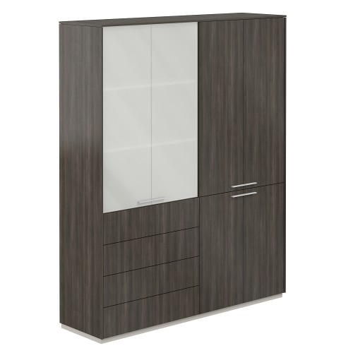 Шкаф высокий двойной с матовым стеклом 4 ящика Atlas