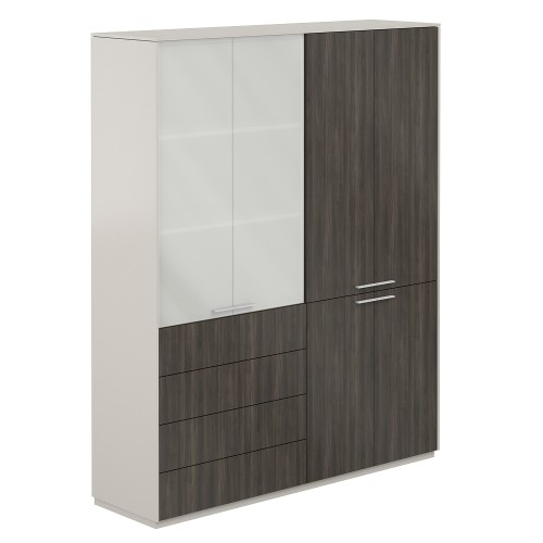 Шкаф высокий двойной с матовым стеклом 4 ящика Atlas