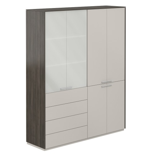 Шкаф высокий двойной с матовым стеклом 4 ящика Atlas