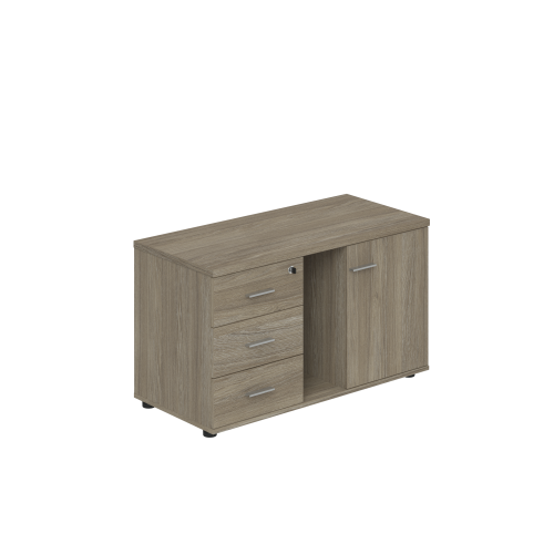 Тумба опорная (мобильная) с 3-мя ящиками + замок, распашным фасадом и нишей левая 100 Wing