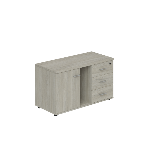 Тумба опорная (мобильная) с 3-мя ящиками + замок, распашным фасадом и нишей правая 100 Wing