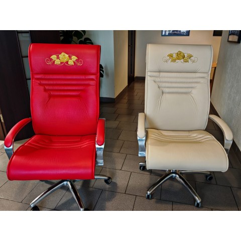 Кресло Basel A  с логотипом Роза - можно посмотреть у нас в офисе